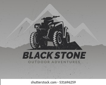 ATV logo grunge grey backgrounds and mountains  T  shirt print design 