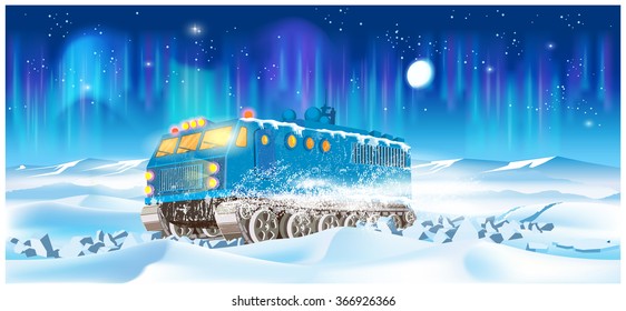 ATV makes the way through the drifts during the polar night. Background seamless horizontally if needed.