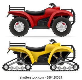 atv motorcycle on four wheels and trucks off roads vector illustration isolated on white background