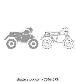 ATV motorcycle on four wheels grey set icon .