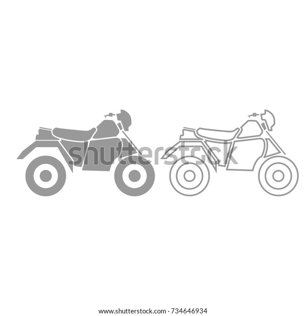 ATV motorcycle\
on four wheels grey set icon\
.