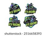 ATV and off road rider logo design collection for extreme sport and adventure. all terrain vehicle 4x4 quad racing emblem logo set. ATV standing speed sport badge logo illustration bundle