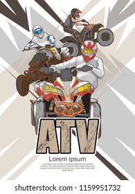 ATV poster design. hand drawn illustration of extreme sport.