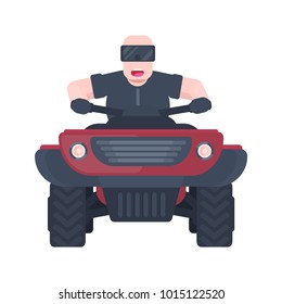 ATV Quad bike with happy man. Flat vector iilustration isolated on white background.