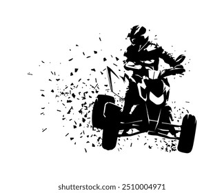 ATV, Quad bike isolated vector silhouette. Ink drawing, front view