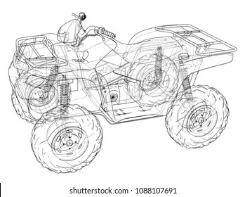 ATV quadbike concept outline. Vector rendering of 3d. Wire-frame style. The layers of visible and invisible lines are separated