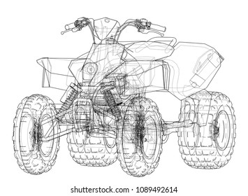 ATV quadbike concept outline. Vector rendering of 3d. Wire-frame style. The layers of visible and invisible lines are separated