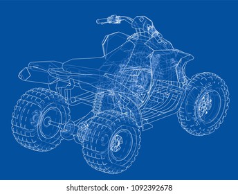ATV quadbike concept outline. Vector rendering of 3d. Wire-frame style. The layers of visible and invisible lines are separated