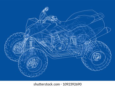 ATV quadbike concept outline. Vector rendering of 3d. Wire-frame style. The layers of visible and invisible lines are separated