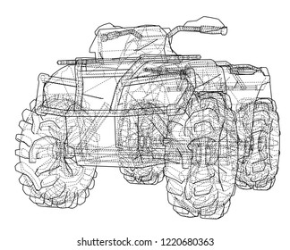 ATV quadbike concept outline. Vector rendering of 3d. Wire-frame style. The layers of visible and invisible lines are separated