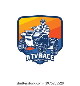 ATV Racing extreme adventure logo in badge design style, good for t shirt design and racing event logo 