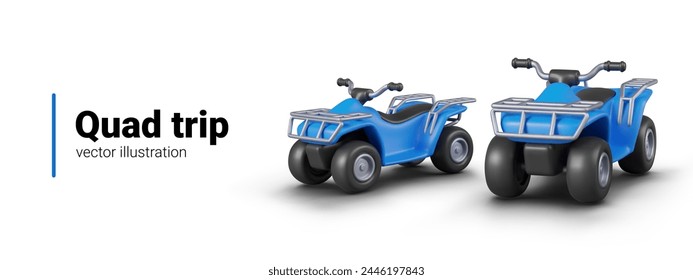 ATV ride, quad trip. Vector composition in realistic style. Blue quad bike on white background