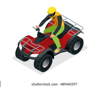 ATV rider in the action. Quad bike isometric illustration. Motocross icon. 