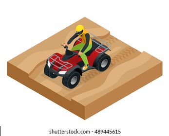 ATV rider in the action. Quad bike isometric illustration. Motocross icon. Sportsman riding quad bike.  