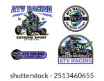 ATV rider and vehicle logo design for extreme sport. all terrain vehicle, off road 4x4 quad and ATV racing sign symbol modern logo. ATV helmet and goggles sport emblem badge logo illustration