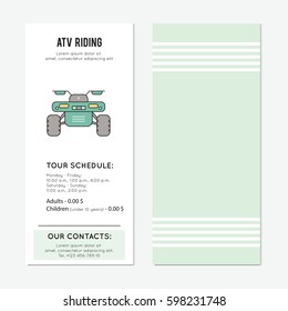 ATV Riding Vector Vector Vertical Banner Template. The Tour Announcement. For Travel Agency Products, Tour Brochure, Excursion Banner. Simple Mono Linear Modern Design.