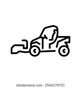 ATV with Snow Attachment black line illustration. Snow removal machine. Editable stroke.