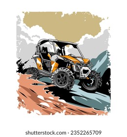 Atv vector design with mountain background for poster, T Shirt design