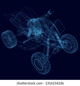 ATV wireframe. Isometric view. Polygonal detailed quad bike. 3D. Vector illustration.