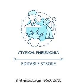 Atypical Pneumonia Blue Concept Icon. Pulmonary Inflammation Type Abstract Idea Thin Line Illustration. Fatigue And Cough. Walking Pneumonia. Vector Isolated Outline Color Drawing. Editable Stroke