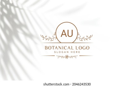 AU Beauty vector initial logo, handwriting logo of initial signature, wedding, fashion, jewelry, boutique, floral and botanical with a creative template for any company or business