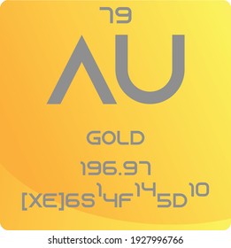Au Gold Transition metal Chemical Element vector illustration diagram  and atomic number  mass   electron configuration  Simple gradient flat hexagon design for education  lab  science class 
