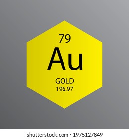 Au Gold Transition metal Chemical Element Periodic Table. Hexagon vector illustration, simple clean style Icon with molar mass and atomic number for Lab, science or chemistry education.