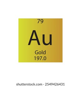 Au Gold Transition metal Chemical Element Periodic Table. Simple flat square vector illustration, simple clean style Icon with molar mass and atomic number for Lab, science or chemistry class.