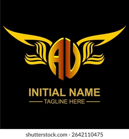 AU Golden Wing Emblem Logo with elegant gold wings, sleek and modern design. Ideal for branding, creative projects, luxury businesses, or artistic ventures.