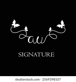 AU Handwritten initial letter, AU simple signature vector logo with butterfly shape variation, beauty, photography letter logo design. A U