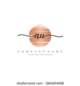 AU Initial handwriting logo vector. Hand lettering With Sunrise for designs.