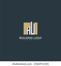 AU initial letter building logo for real estate with square design