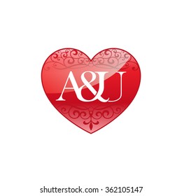A&U initial letter couple logo with ornament heart shape.