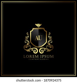 AU Initial Letter Luxury Logo template in vector art for Restaurant, Royalty, Boutique, Cafe, Hotel, Heraldic, Jewelry, Fashion and other vector illustration