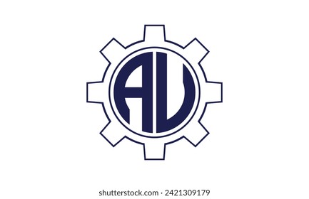 AU Initial Buchstaben mechanischen Kreis Logo Design Vektorvorlage. Industrie, Ingenieurwesen, Wartung, Wortmarke, Briefmarke, Monogramm, Baugewerbe, Wirtschaft, Unternehmen, Unternehmen, Handel, Geometrie