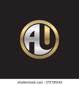 AU initial letters circle elegant logo golden silver black background