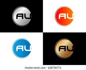 Au initial letters circle gold, silver Blue, Red logo 

