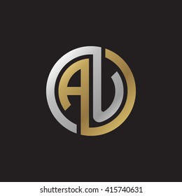 AU initial letters linked circle elegant logo golden silver black background