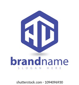 AU Initial letters linked with hexagon shape simple modern logo