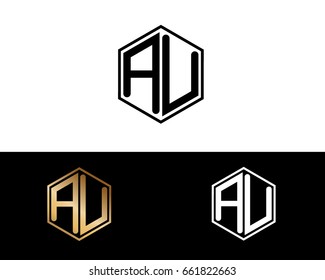 AU initial letters linked with hexagon shape logo
