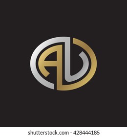 AU initial letters looping linked ellipse elegant logo golden silver black background
