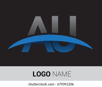 AU initial logo company name colored grey and blue swoosh design