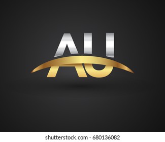AU initial logo company name colored gold and silver swoosh design. vector logo for business and company identity.