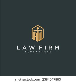 AU initial logo monogram with shield and sword style design for law firm