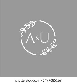 AU initial monogram decoration for wedding logo with creative leaf line