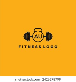 AU initial monogram for fitnes or gym logo with creative barbell design