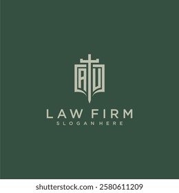 AU initial monogram for law firm with sword and shield logo image