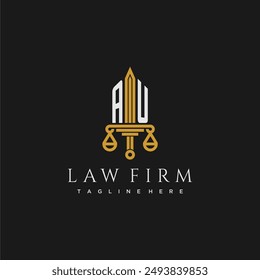 AU initial monogram for lawfirm logo with sword and scale