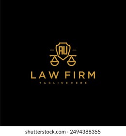 AU initial monogram for lawfirm logo with scales and shield luxury image