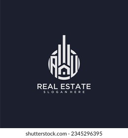 AU initial monogram logo for real estate with creative circle design vector